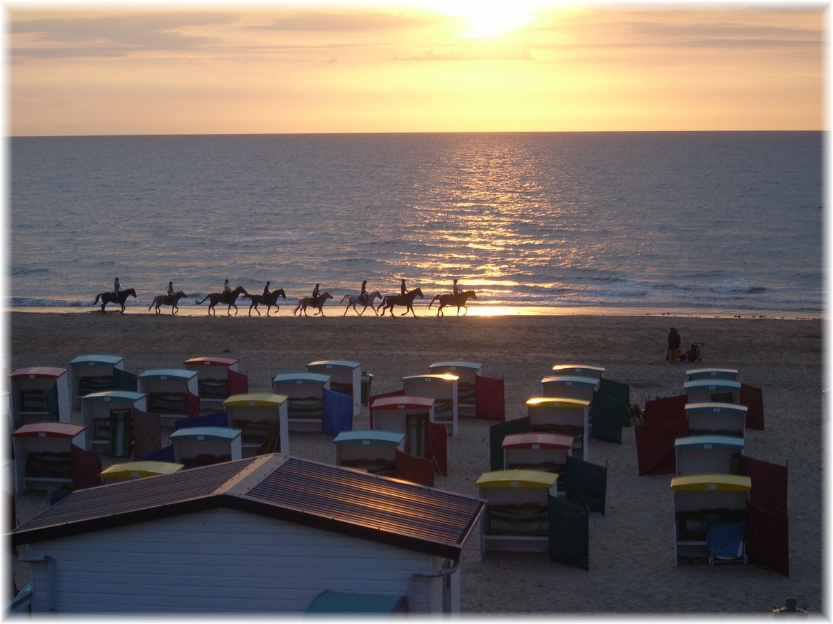 Nordseeküstenradweg, North Sea Cycle Route, Niederlande, Reiter am Strand von Katwijk