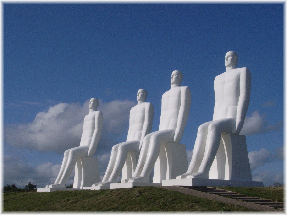 Nordseeküstenradweg, North Sea Cycle Route, Dänemark, Esbjerg, Die Skulptur 'Der Mensch am Meer' von Sven Wiig Hansen